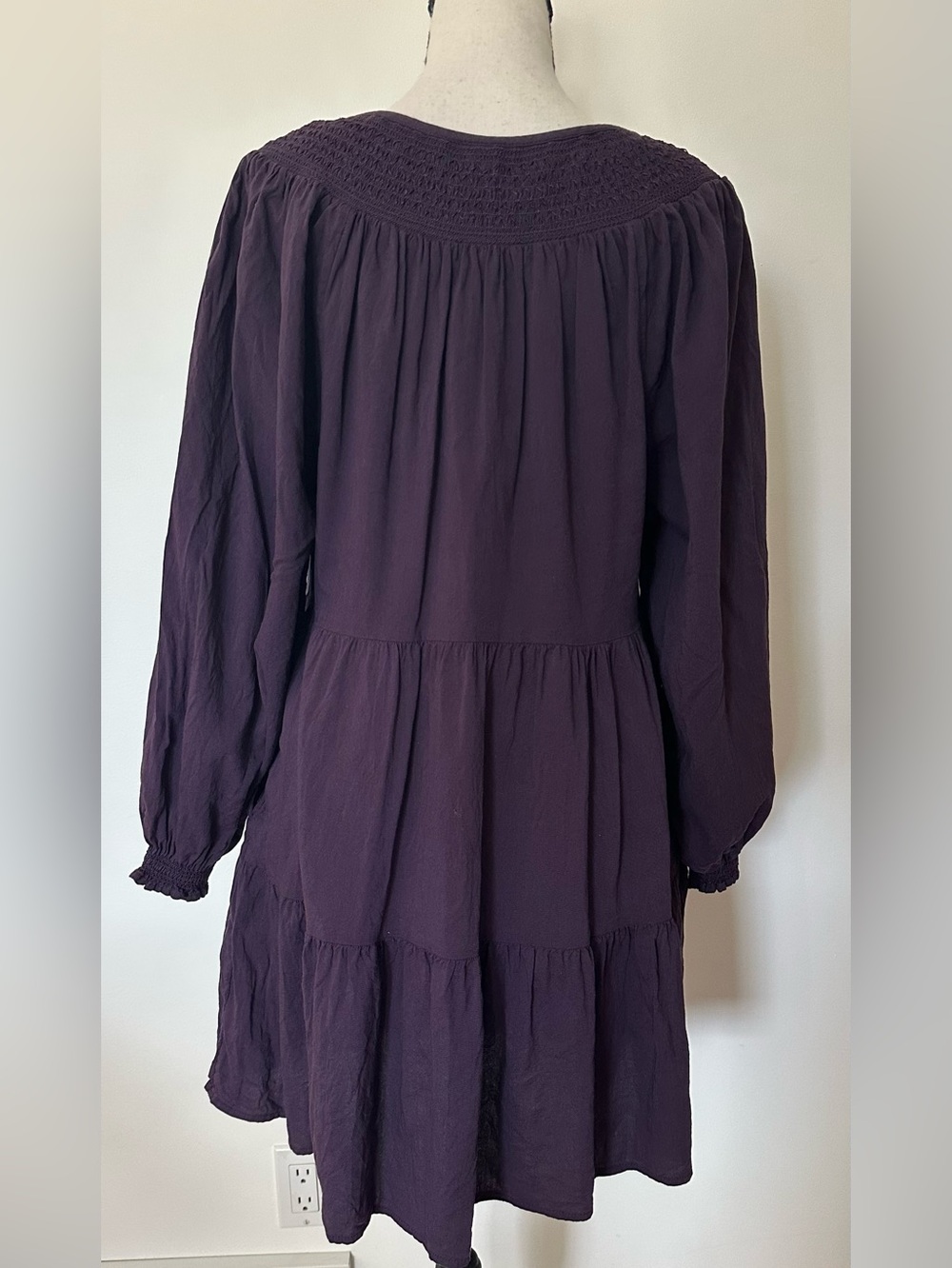 Cottagecore Old Navy Deep Plum Boho Tiered Peasant Dress Balloon Long Sleeve M - Picture 6 of 10